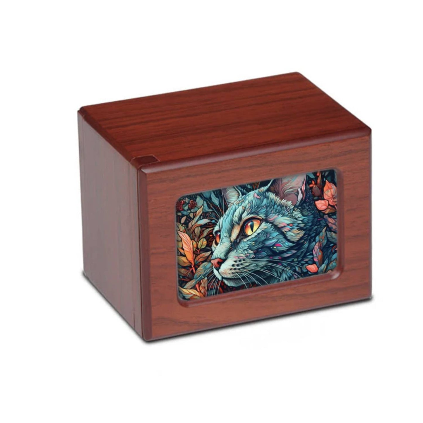 Abstract Colorful Cat Wooden Box Urn