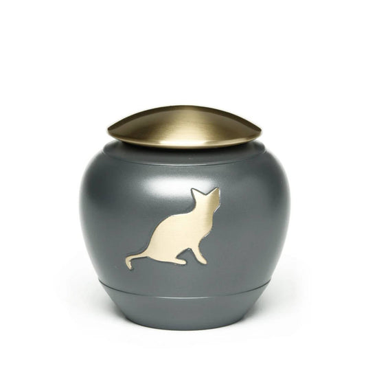 Brass Cat Urn in Graphite Gray