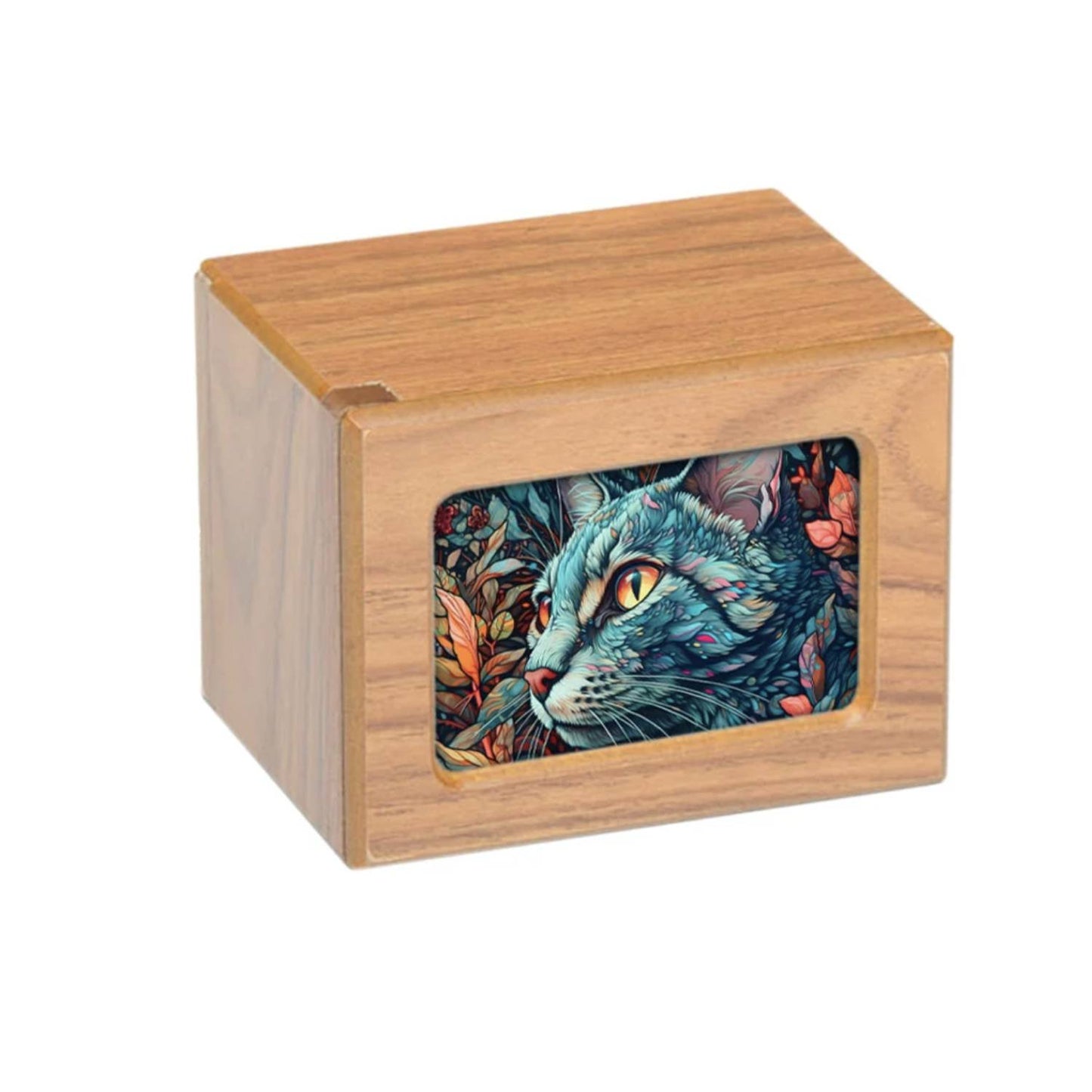 Abstract Colorful Cat Wooden Box Urn