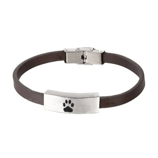 Paw Print Plaque Smooth Leather Bracelet